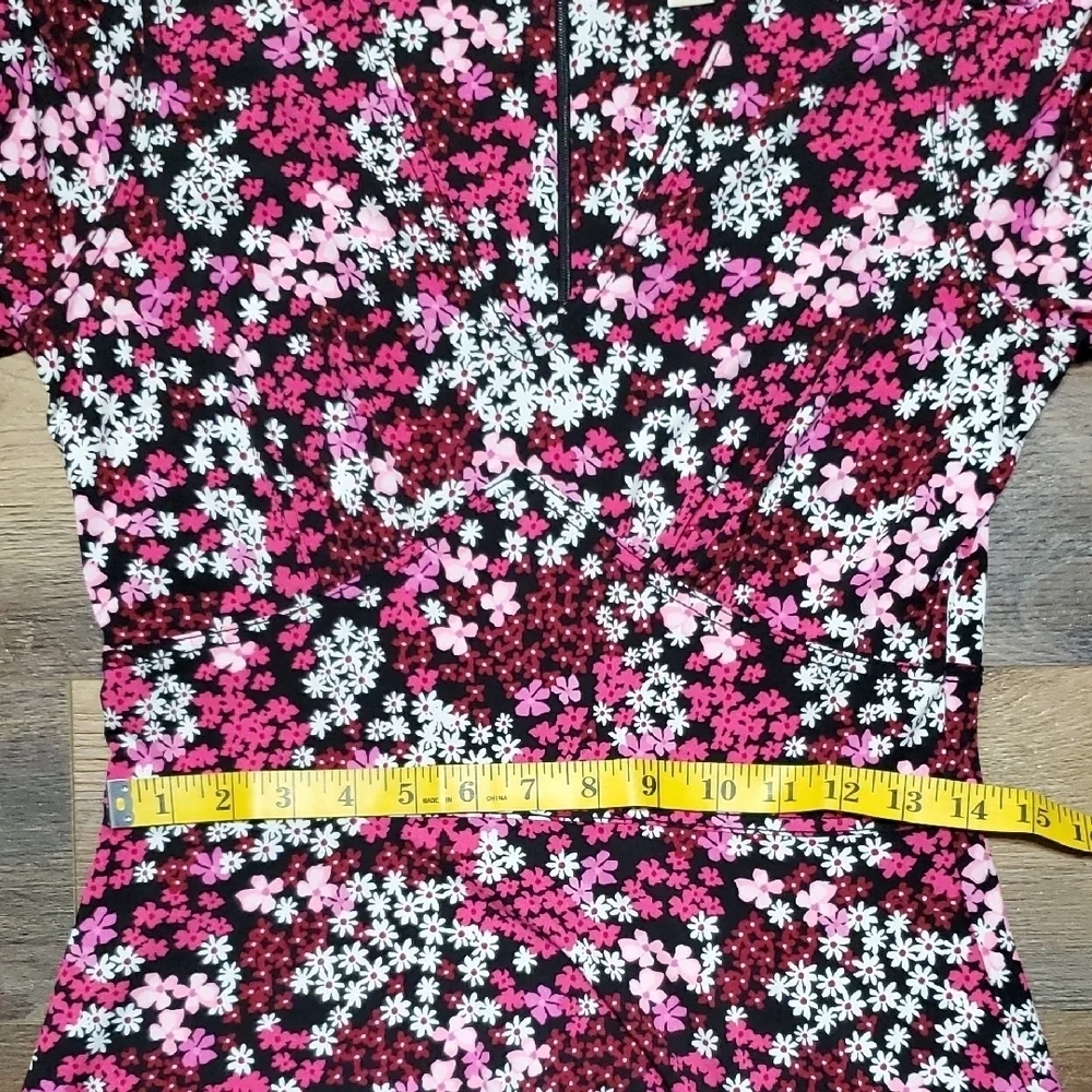 Michael Kors Pink Floral A-Line Short Sleeve Stretch Midi Dress